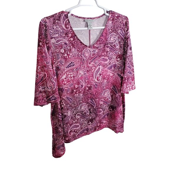 Catherines Tops - Catherines Size 2X P Top V Neck Light Jersey Knit Paisley Rhinestone Accents